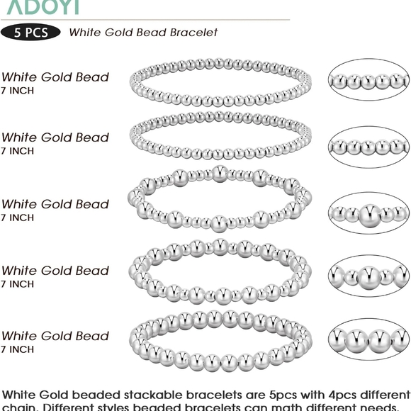 5 Piece Silver beaded Bracelets for Women - Picture 3 of 3